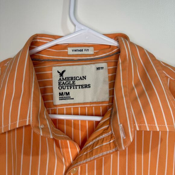 American Eagle Orange and White Men's Striped Button Down Size M - Picture 3 of 7